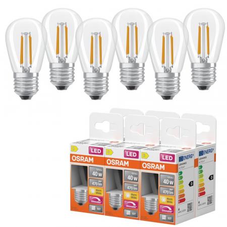 6er OSRAM E27 LED Superstar Mini Edison ST45  FILAMENT Lampe klar dimmbar 3,4W wie 40W warmweißes Licht